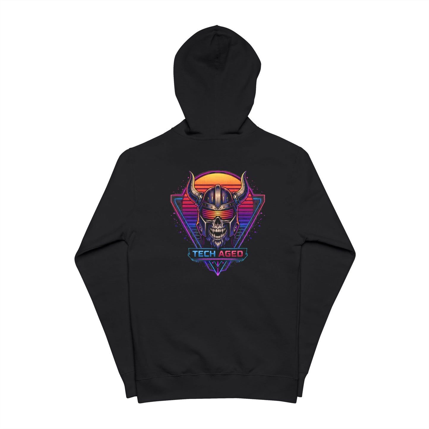 Vaporwave Viking Zip Hoodie – "Tech Aged" Retro Synth Skull Zip-Up