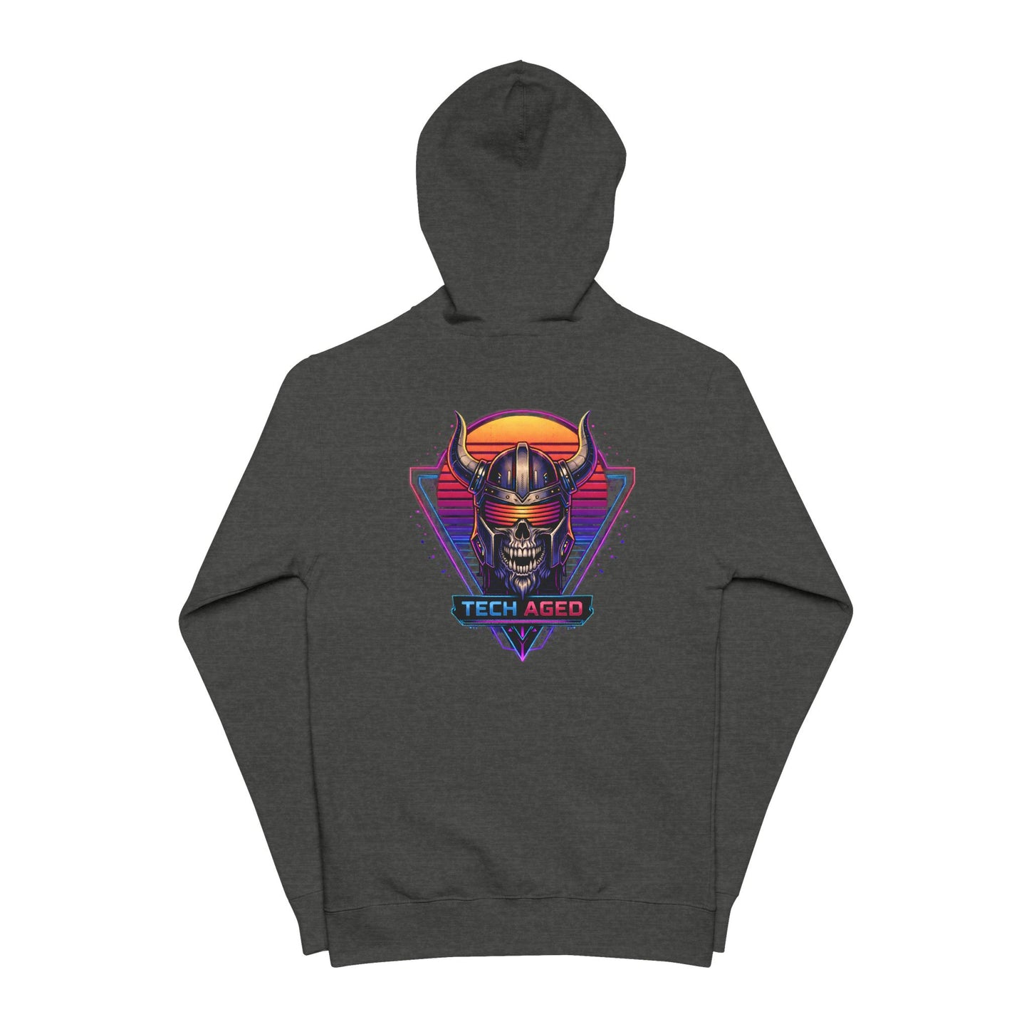 Vaporwave Viking Zip Hoodie – "Tech Aged" Retro Synth Skull Zip-Up
