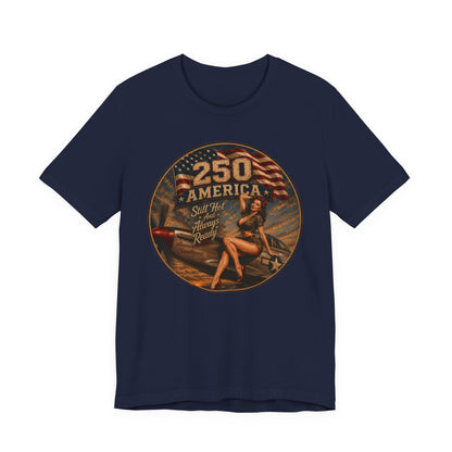 Vintage Pin-Up 250 America T-Shirt — Retro Patriotic Aviation Tee