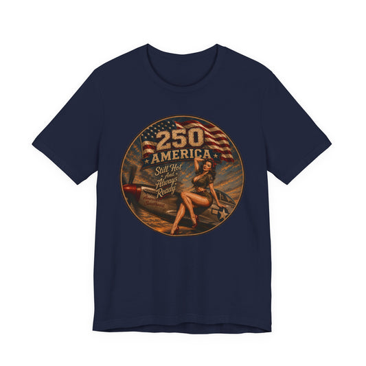 Vintage Pin-Up 250 America T-Shirt — Retro Patriotic Aviation Tee