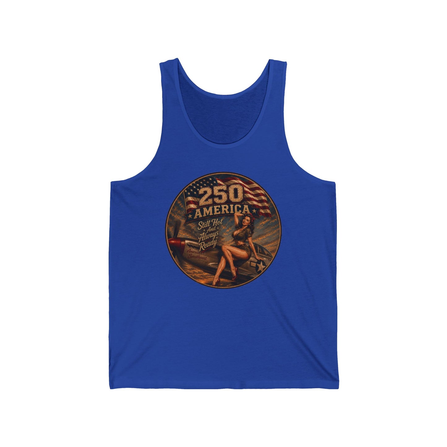 Vintage Pinup '250 America' Tank Top — Retro Patriotic Summer Tee