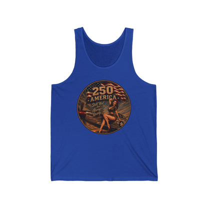 Vintage Pinup '250 America' Tank Top — Retro Patriotic Summer Tee