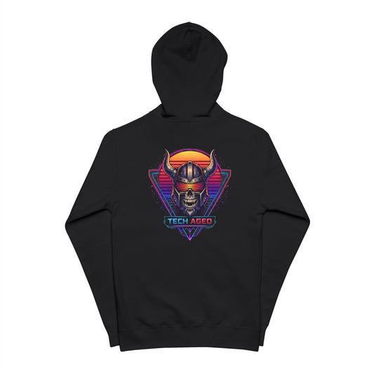 Vaporwave Viking Zip Hoodie – "Tech Aged" Retro Synth Skull Zip-Up