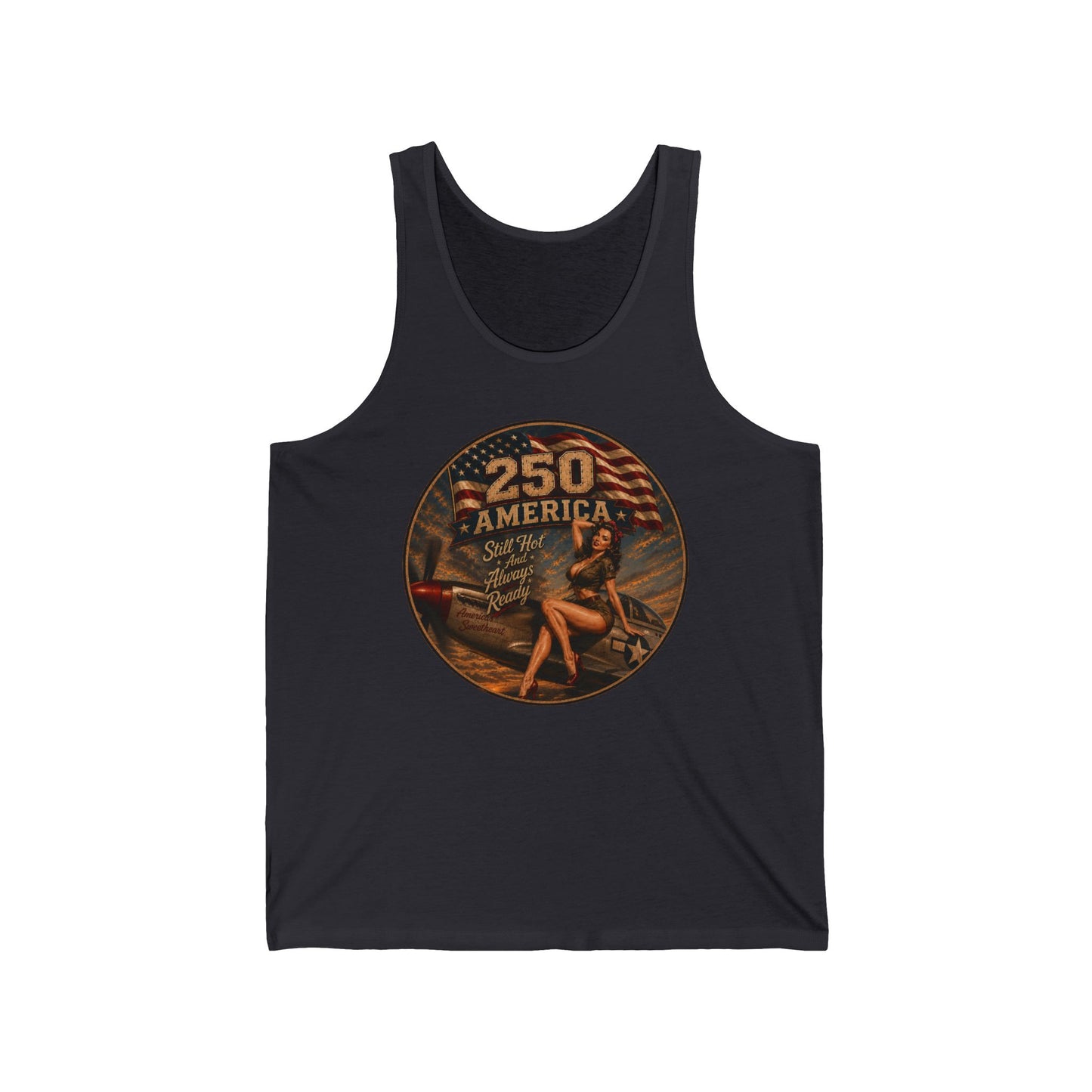 Vintage Pinup '250 America' Tank Top — Retro Patriotic Summer Tee