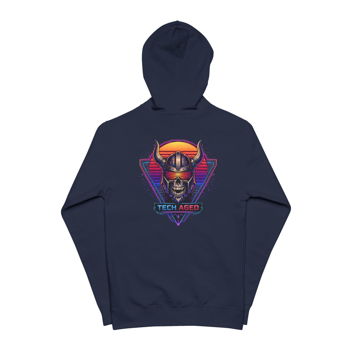 Vaporwave Viking Zip Hoodie – "Tech Aged" Retro Synth Skull Zip-Up