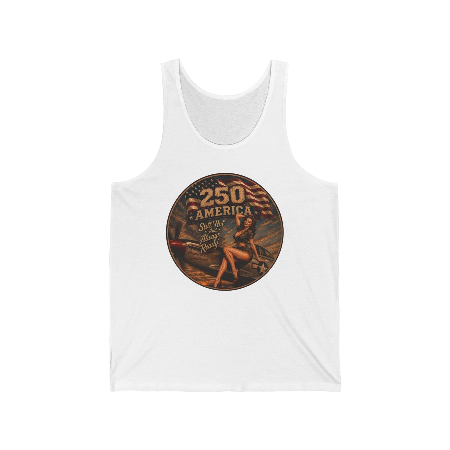 Vintage Pinup '250 America' Tank Top — Retro Patriotic Summer Tee