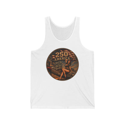 Vintage Pinup '250 America' Tank Top — Retro Patriotic Summer Tee