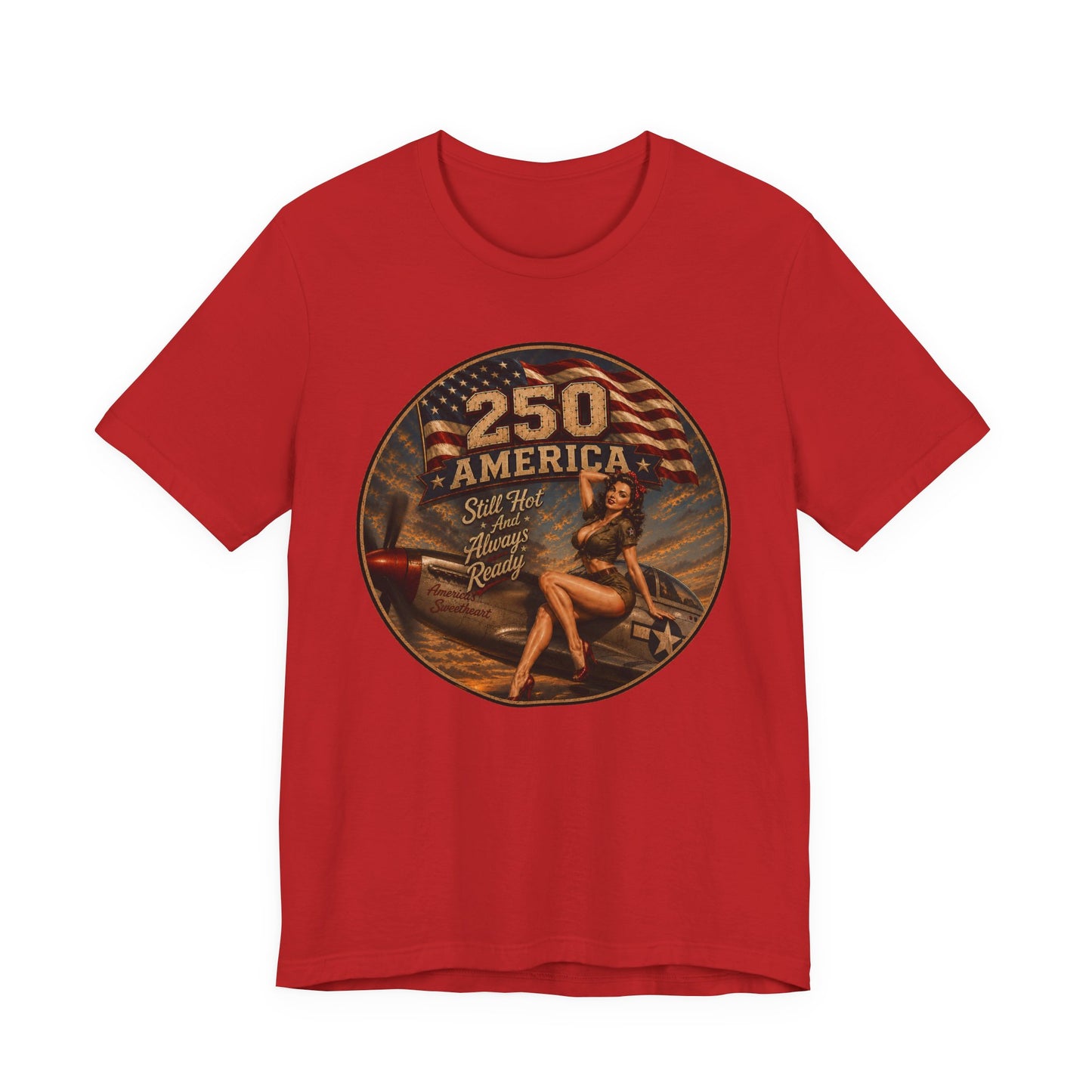 Vintage Pin-Up 250 America T-Shirt — Retro Patriotic Aviation Tee