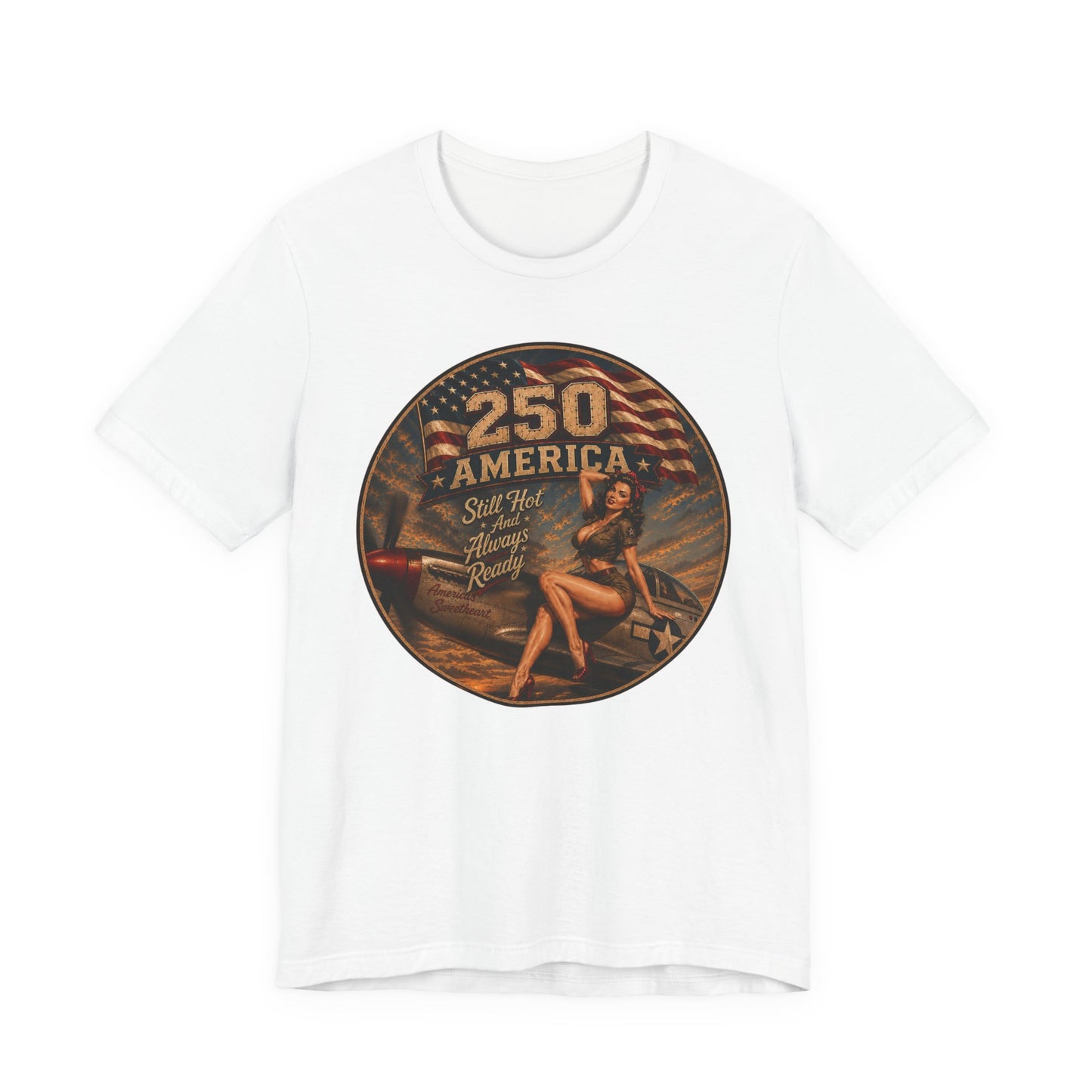 Vintage Pin-Up 250 America T-Shirt — Retro Patriotic Aviation Tee