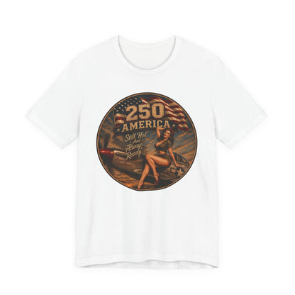 Vintage Pin-Up 250 America T-Shirt — Retro Patriotic Aviation Tee