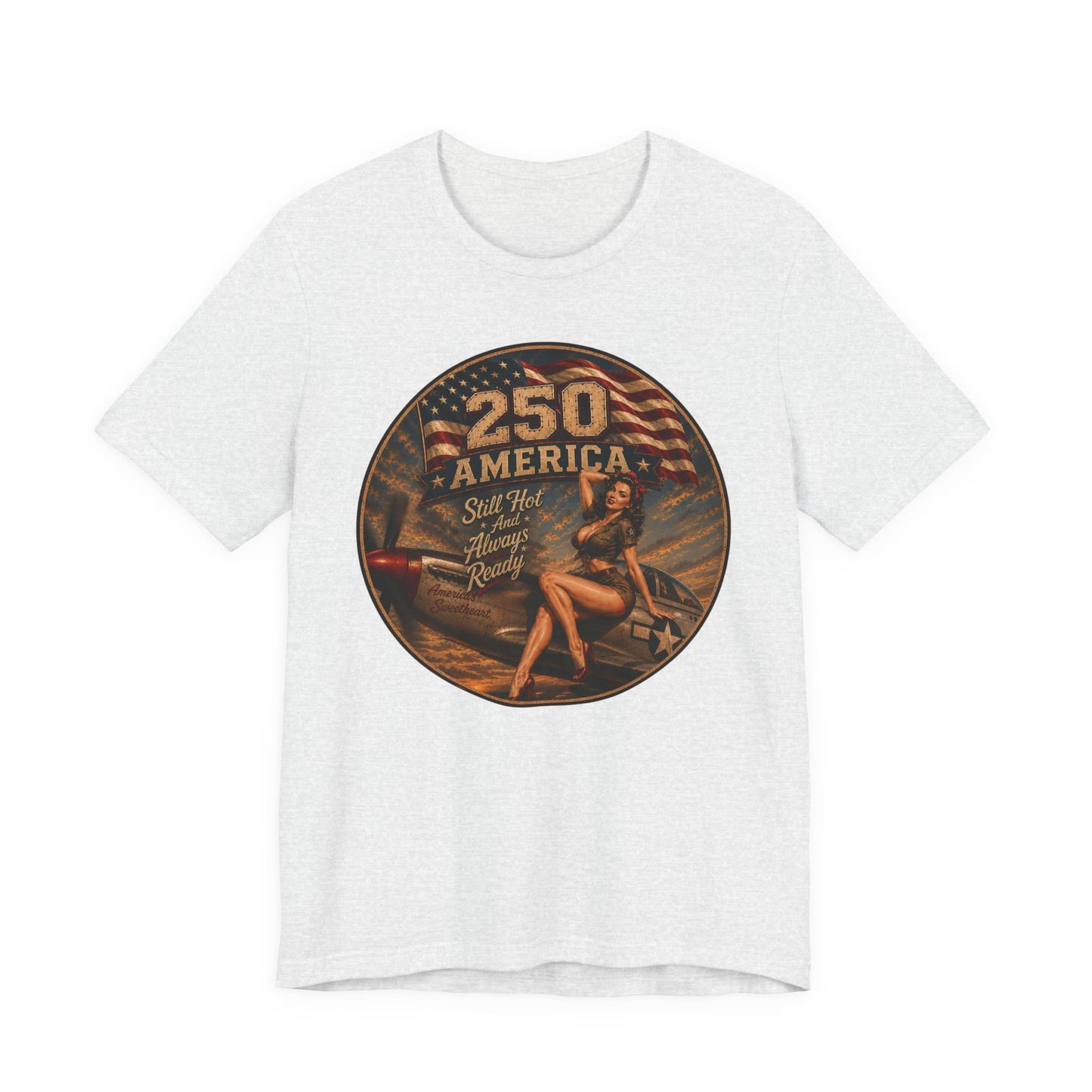 Vintage Pin-Up 250 America T-Shirt — Retro Patriotic Aviation Tee