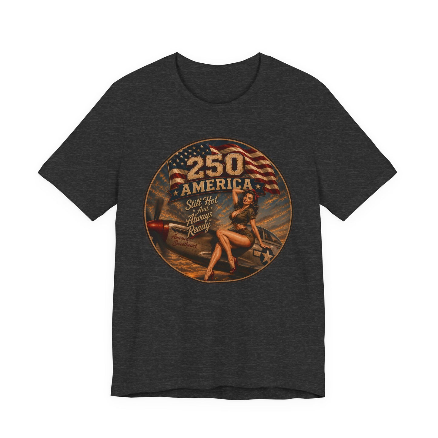 Vintage Pin-Up 250 America T-Shirt — Retro Patriotic Aviation Tee