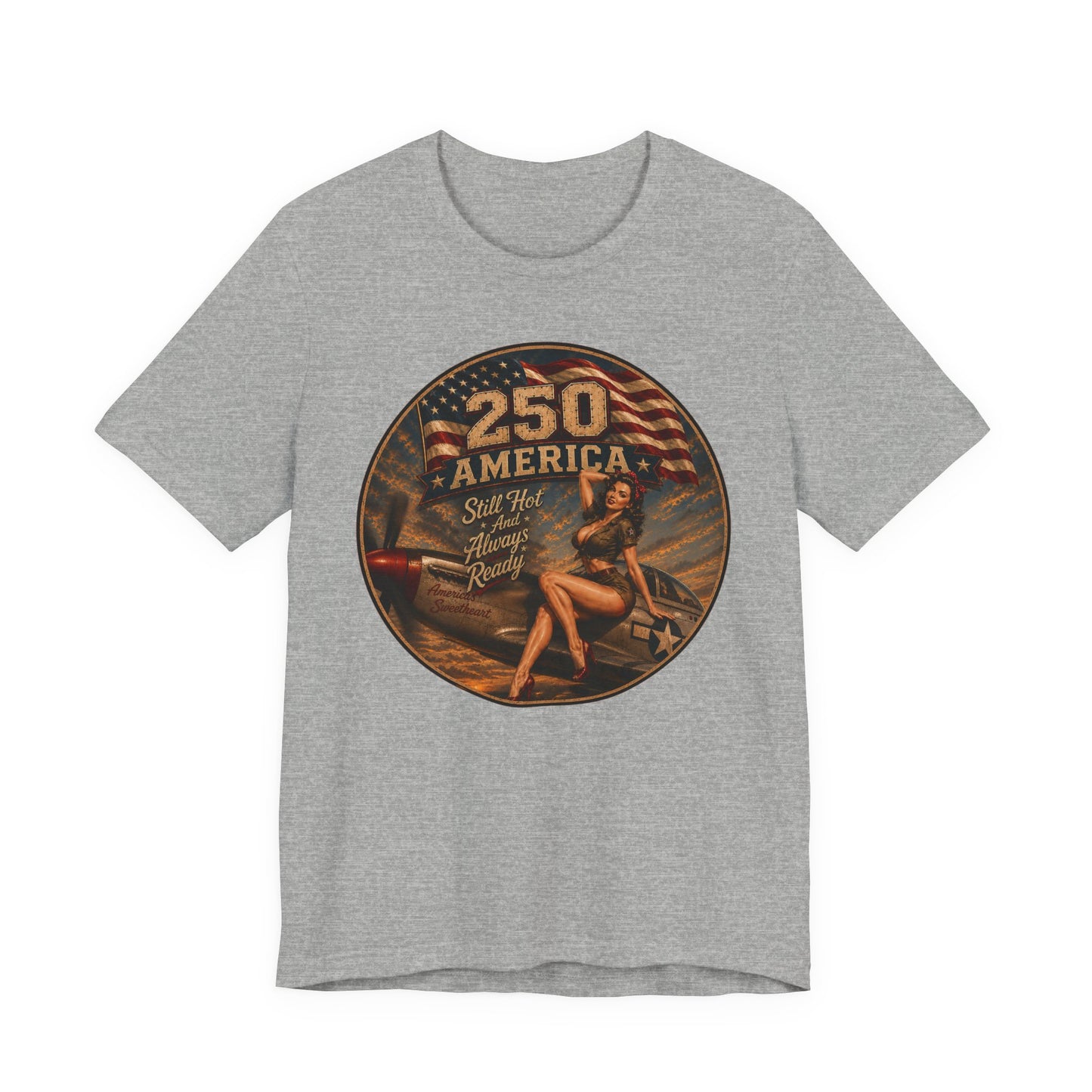 Vintage Pin-Up 250 America T-Shirt — Retro Patriotic Aviation Tee