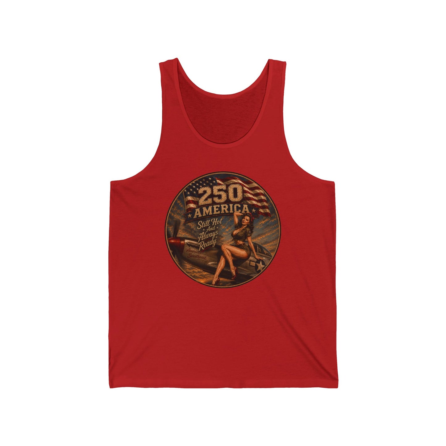 Vintage Pinup '250 America' Tank Top — Retro Patriotic Summer Tee