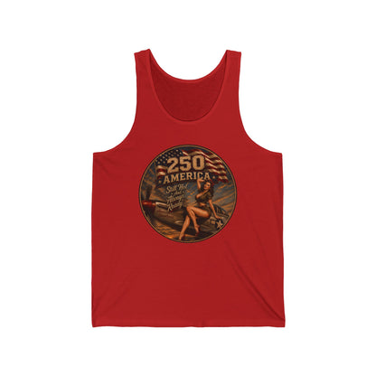 Vintage Pinup '250 America' Tank Top — Retro Patriotic Summer Tee