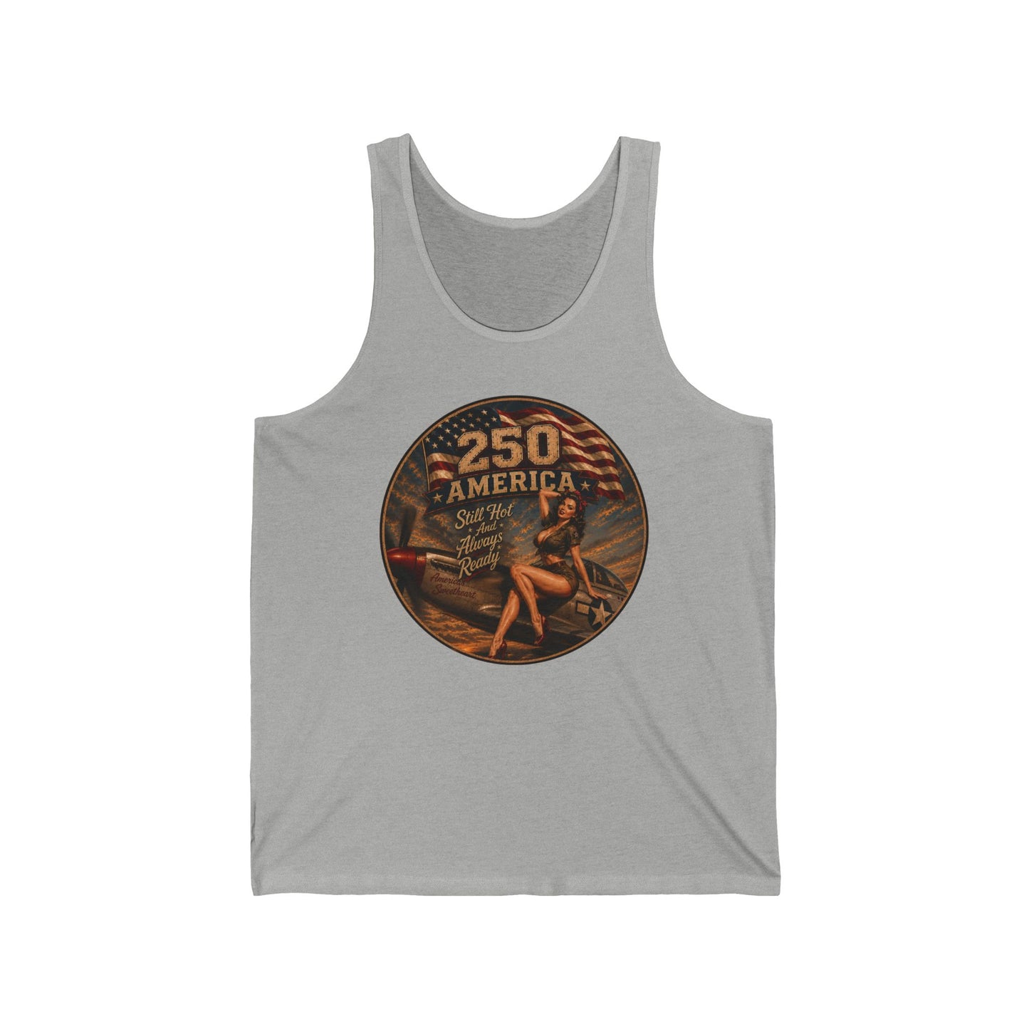 Vintage Pinup '250 America' Tank Top — Retro Patriotic Summer Tee