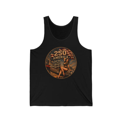 Vintage Pinup '250 America' Tank Top — Retro Patriotic Summer Tee